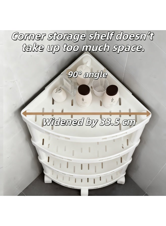 شو وو رف تخزين بأربعة أرفف، عربة تخزين بأربعة أرفف، عربة تنظيم تخزين بعجلات، عربة تخزين متعددة الوظائف للمكتب، منظم رفوف متحرك للحمام، رف زاوية مثلث، عربة دوارة للاستحمام، غرفة المعيشة، المطبخ، غرفة النوم (أبيض) - Image 4